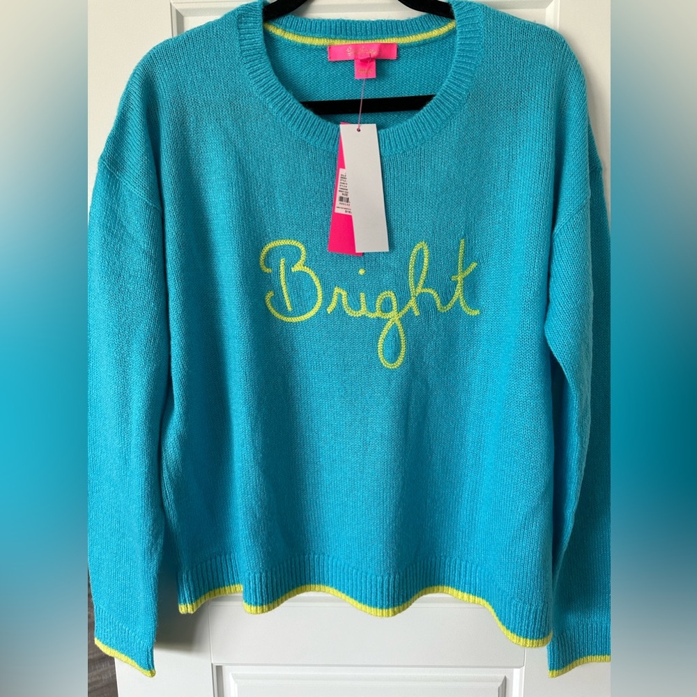 NWT Lilly Pulitzer size Large Turquoise Oasis Bright Chainstitch sweater